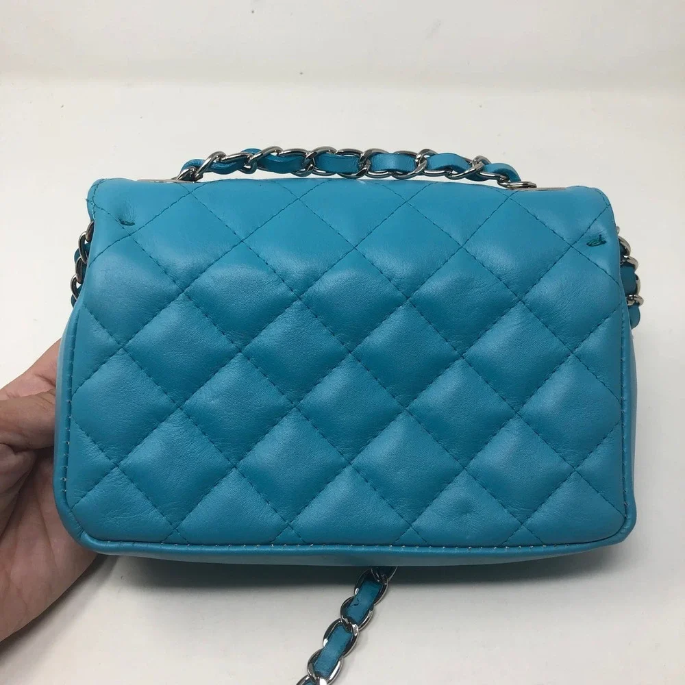 Mia Bag Crossbody Small Women Turquoise Quilted Silver Hardware Chain Strap